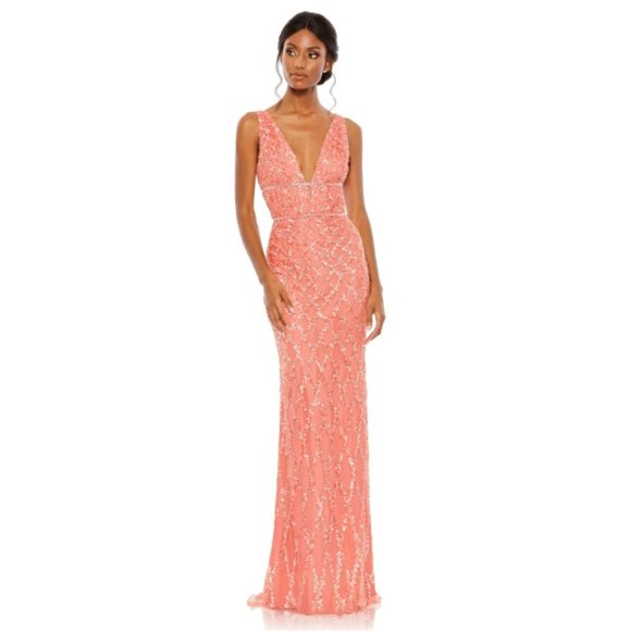 Mac Duggal Peach Embellished Maxi Dress - Picture 1 of 10
